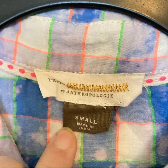 ANTHROPOLOGIE Pilcro and the Letterpress Neon Plaid Check Shirt Blue Size Small - Picture 4 of 5